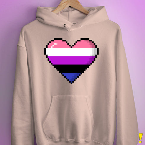 Genderfluid Pride 8-Bit Pixel Heart Hoodie - Light Pink